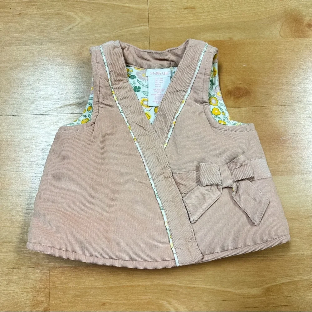 Shabby Chic Pale Pink & Floral Corduroy Cotton Vest Baby Girl 3-6M